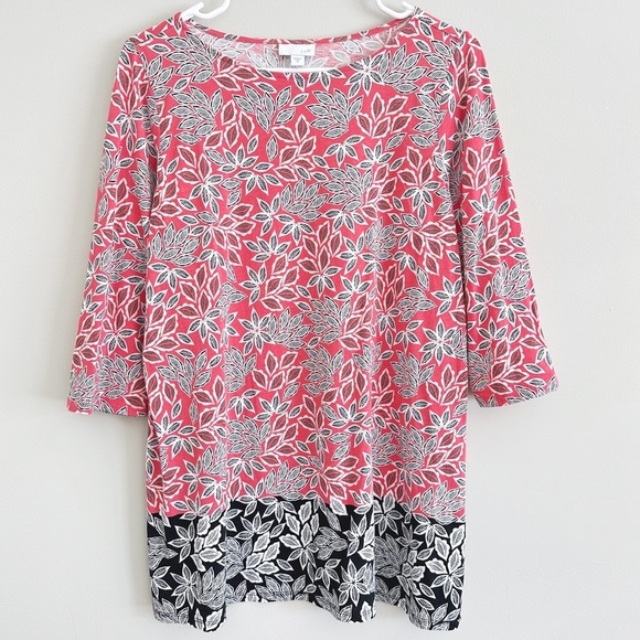 J. Jill Unique Abstract Leaf Print Ballet-Sleeve Tunic Size Medium - Picture 1 of 7